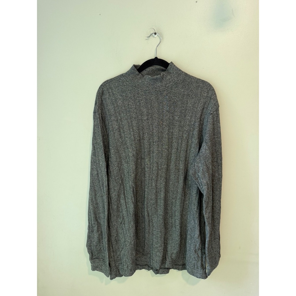 Perry Ellis Mens Gray Ribbed Mock Neck Long Sleeve Shirt Cotton Rayon Blend L